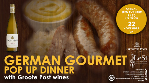 German Gourmet Pop-Up Dinner with Groote Post Wines