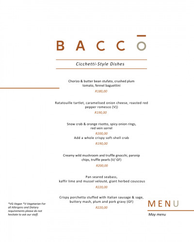 May Cicchetti Style Menu