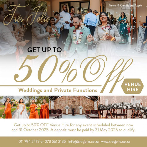 Up to 50% OFF Weddings & Private Functions at Trés Jolie!