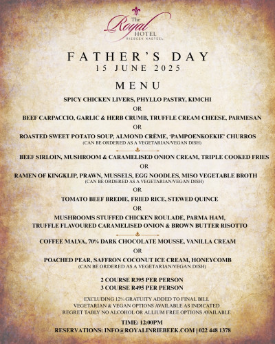 Celebrate Dad at The Royal Hotel - Riebeek Kasteel