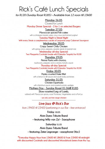 This Week's Specials at Rick's Cafe