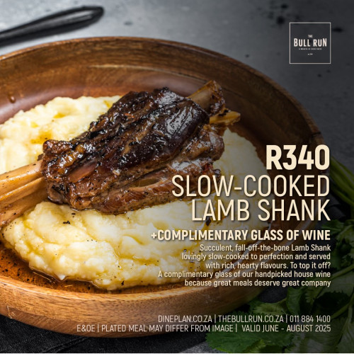 Slow-Cooked Lamb Shank + Complimentary Glass of Wine