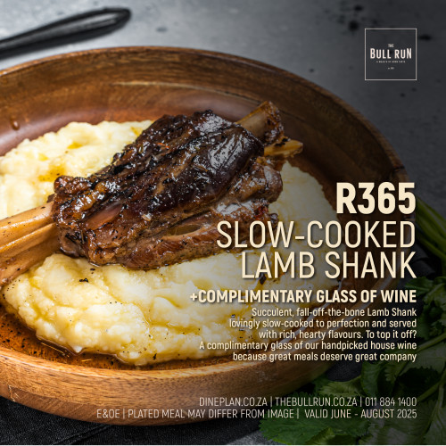 Slow-Cooked Lamb Shank + Complimentary Glass of Wine