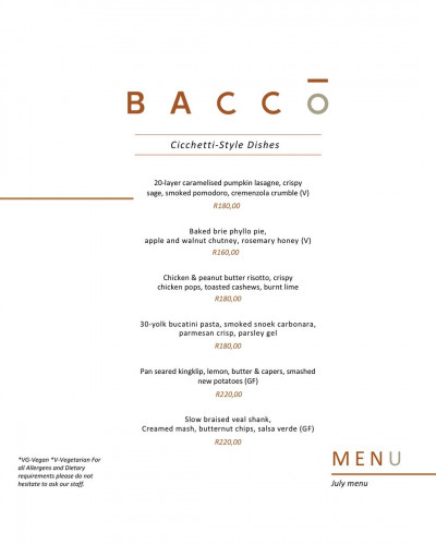 July Cicchetti-Style Menu
