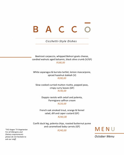 October Cicchetti-Style Menu