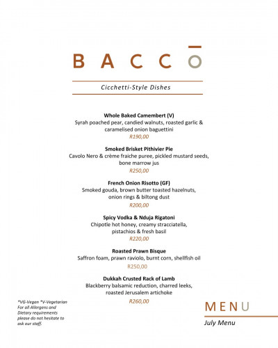 July Cicchetti-Style Menu
