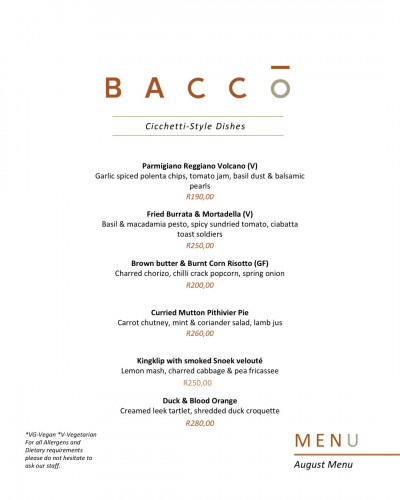August Cicchetti-Style Menu