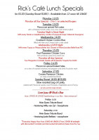 This Week's Specials at Rick's Cafe
