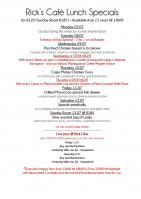 This Week's Specials at Rick's Cafe